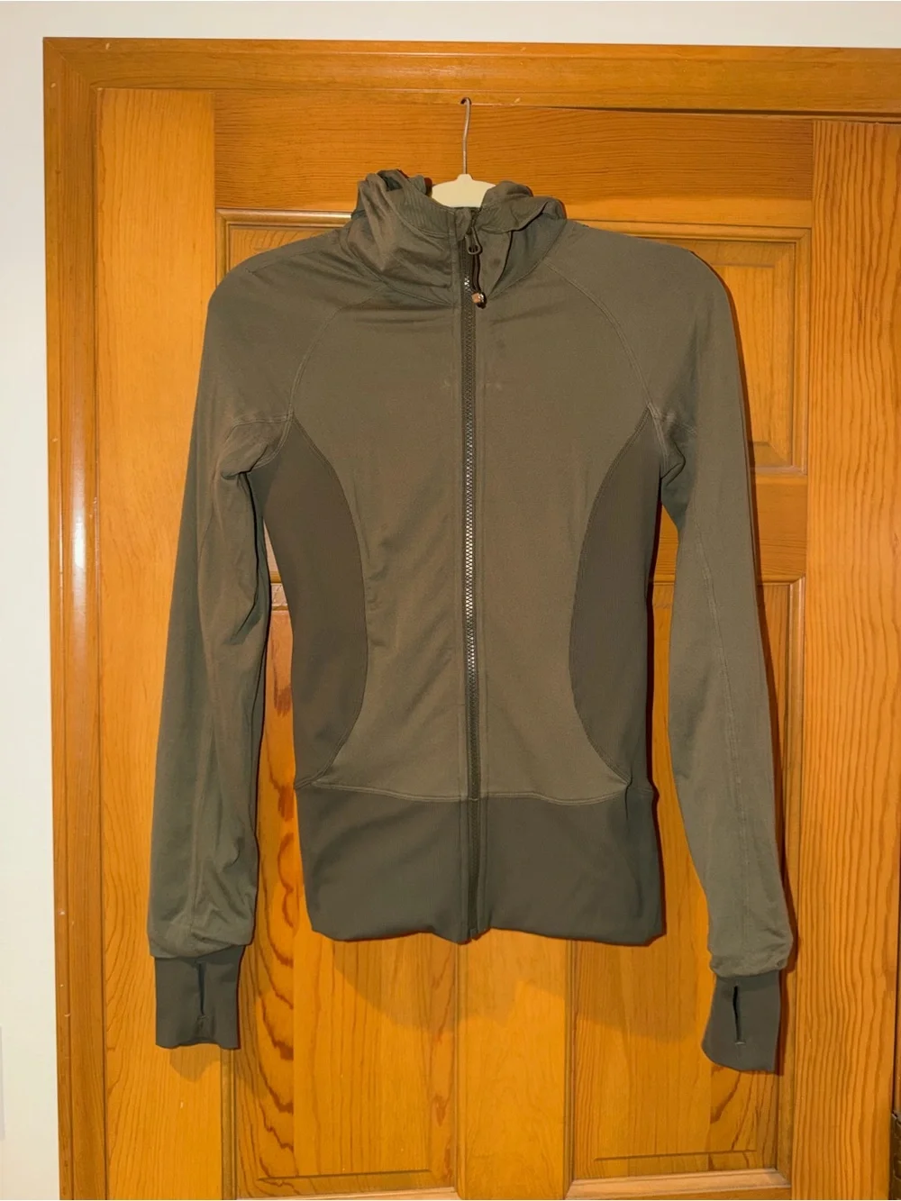 Lululemon Reversible Full Zip Hooded Jacket Olive Green Size 6 Thumbholes